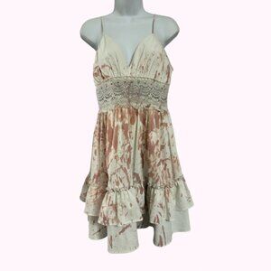 Sz.S*SHEIN*Cream/Blush Print Sleeveless Mini Dress